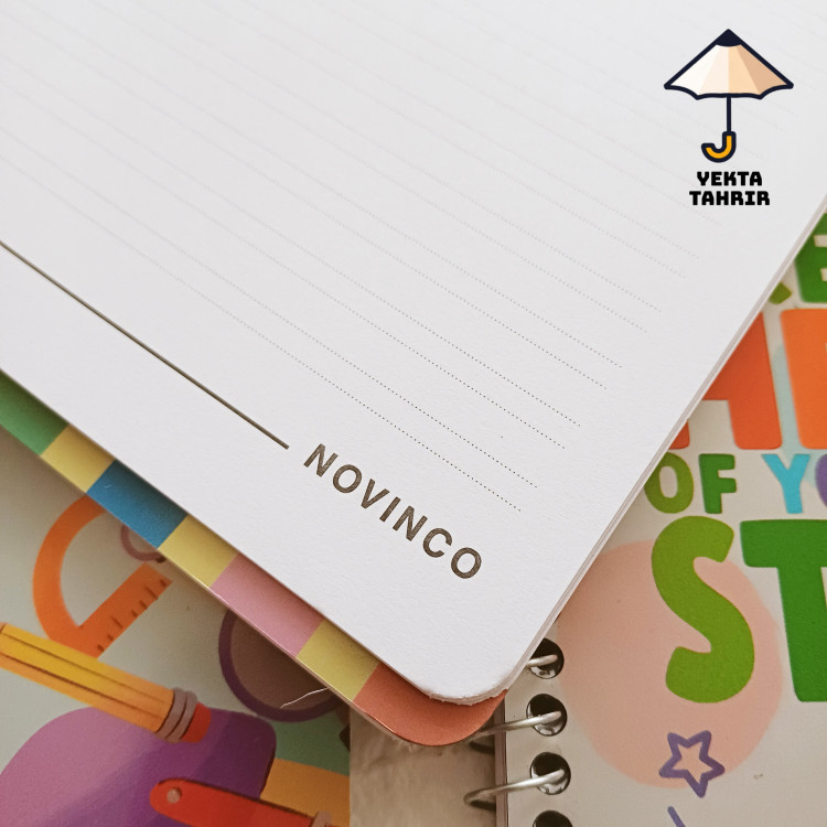 دفتر زبان 50 برگ فنری NOVINCO دو خط و چهار خط جلد لیزری (گلاسه دو رو) لبه گرد طرح های فانتزی جذاب