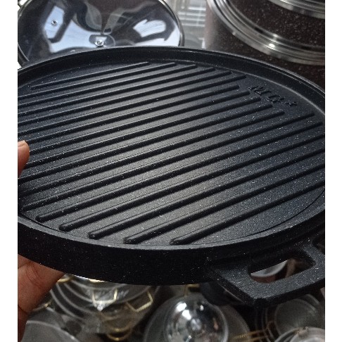 تابه گریل سایز 30 چدنی دو طرفه با درب پیرکس
