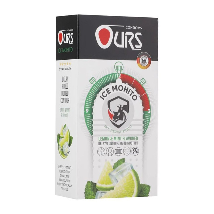 کاندوم خاردار و تاخیری موهیتو یخی اورز ICE MOHITO بسته 12 عددی