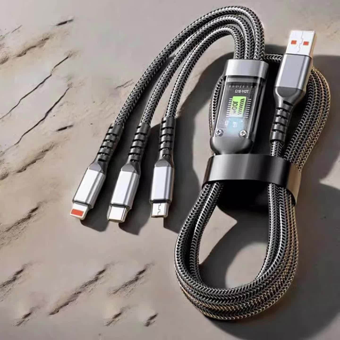 کابل شارژ سه کاره فست شارژ 100 وات TDA-218 به طول 1.2 متر/کابل تبدیل USB به تایپ سی،میکرو یو اس بی، لایتنینگ مدل TDA-218