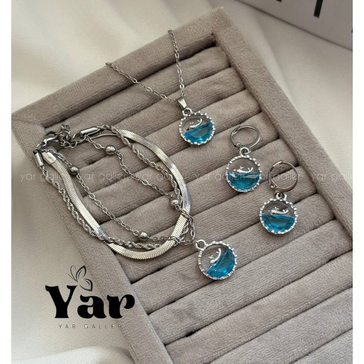 گردنبند وال و دریا (دستبند و گوشواره هم موجوده)