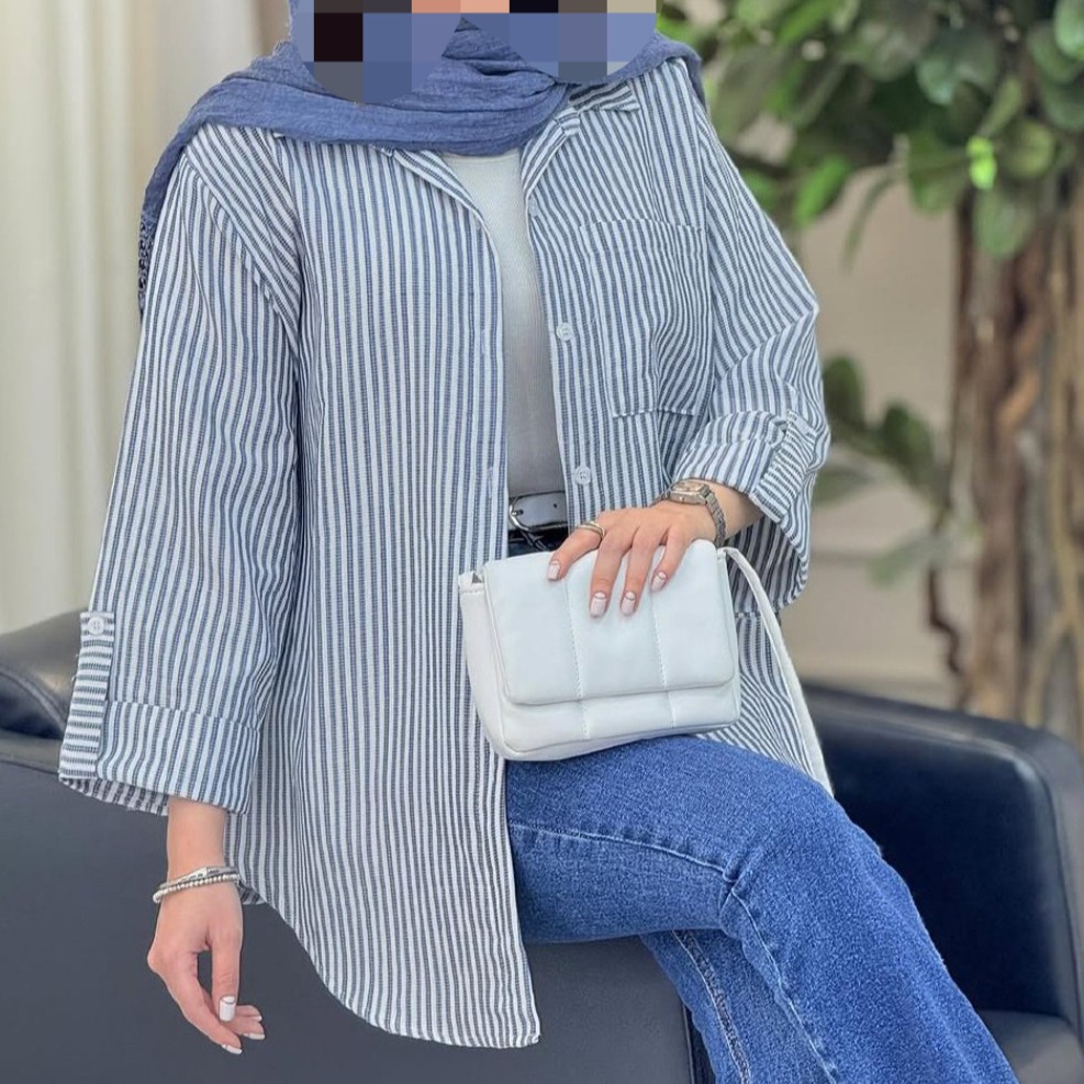 شومیز زنانه راه راه آستین پاکتی در 4 سایز دارای رنگبندی