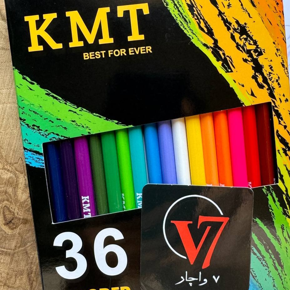 مداد رنگی 12 و 24 و 36 رنگ مثلثی کی ام تی مدادرنگی دوازده و بیست و چهار و سی و شش تایی سه گوش برند KMT