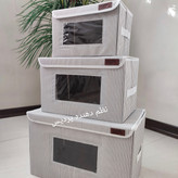 باکس لباس نظم دهنده 3سایز اسکلت دار راه راه تاشو پنجره دار بقچه نظمدهنده سبد اسباب بازی جعبه اویم Evim جلو طلقی ایست دار