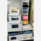 باکس لباس نظم دهنده 3سایز اسکلت دار راه راه تاشو پنجره دار بقچه نظمدهنده سبد اسباب بازی جعبه اویم Evim جلو طلقی ایست دار