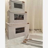 باکس لباس نظم دهنده 3سایز اسکلت دار راه راه تاشو پنجره دار بقچه نظمدهنده سبد اسباب بازی جعبه اویم Evim جلو طلقی ایست دار