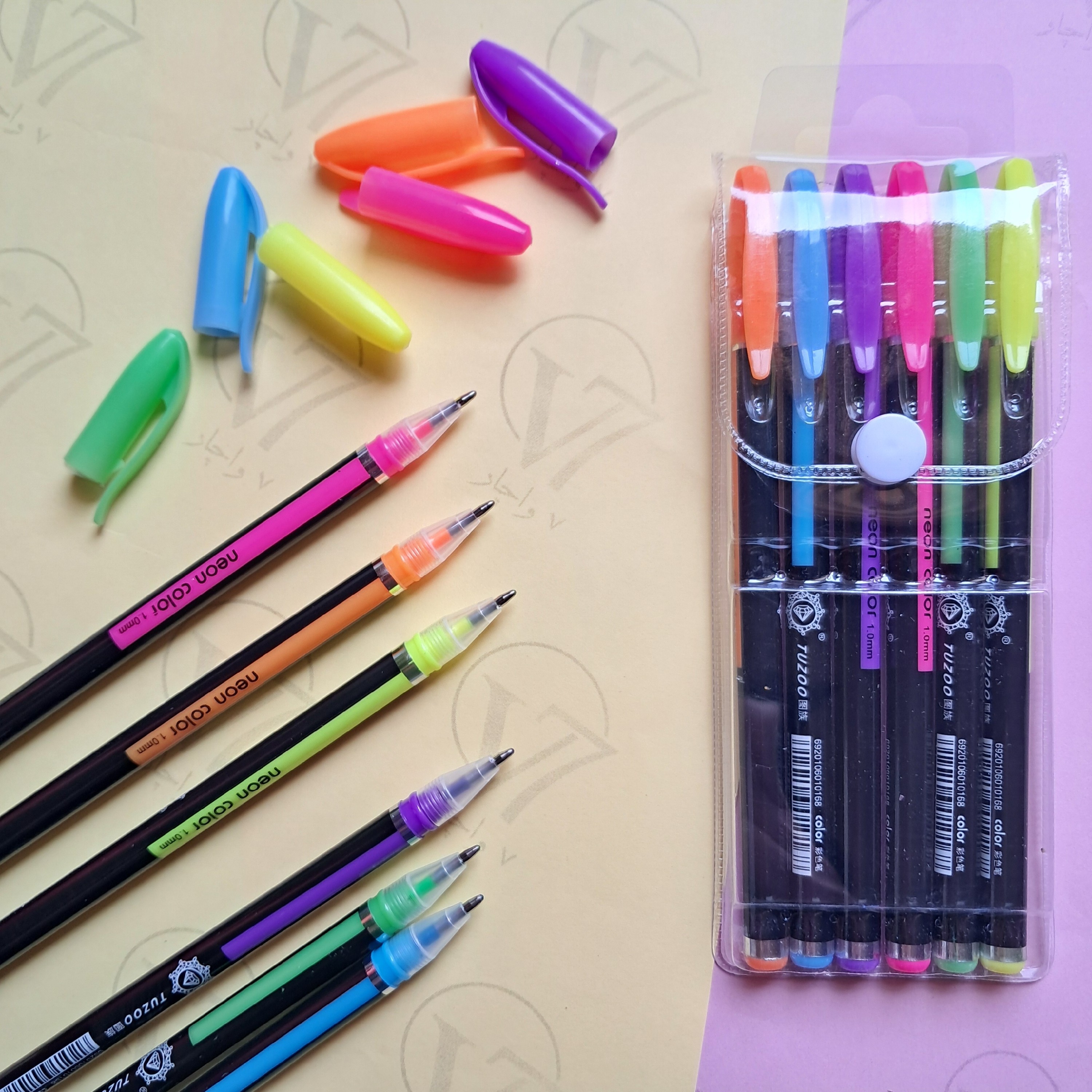 خودکار نئونی neon color برند zuixua پاستلی و گلیتر اکلیلی و شاین با نوک mm 1 در بسته های 12 و 36 و 48 عددی