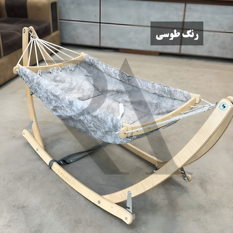 گهواره ننویی ستنی بانوج 8 طنابه با (قابلیت تنطیم شیب)ضد رفلاکس و کاور حمل(چوب 18 میل پلای وود روسی)