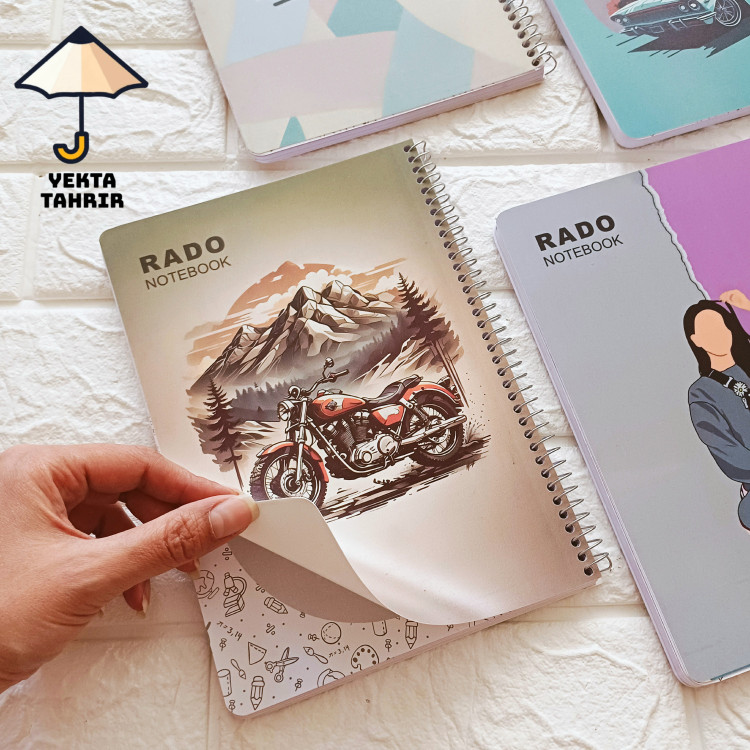 دفتر سیمی 100 برگ کلاسیک برند RADO خط دار جلد گلاسه لبه گرد