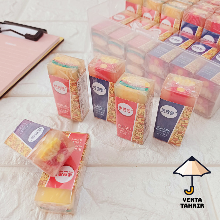 پاکن مغزدار فست فود کیوت ابعاد 5.2x2.2x1.7 سانت پاک کن فانتزی پاککن مغزی پرطرفدار سیب زمینی ، همبرگر قابل برش 1 عدد