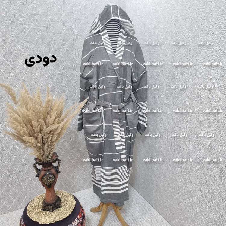 حوله لباسی تن پوش صددرصد نخی یزدی سایز لارج L دارای رنگبندی برند رامش قد 120 -دور کمر 120 - یقه تا مچ 70