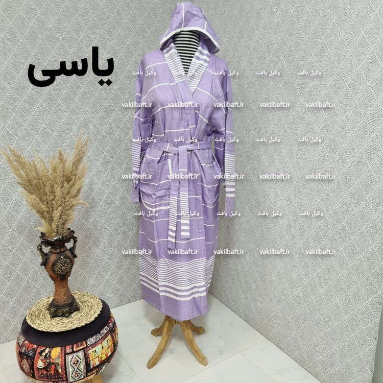 حوله لباسی تن پوش صددرصد نخی یزدی سایز لارج L دارای رنگبندی برند رامش قد 120 -دور کمر 120 - یقه تا مچ 70