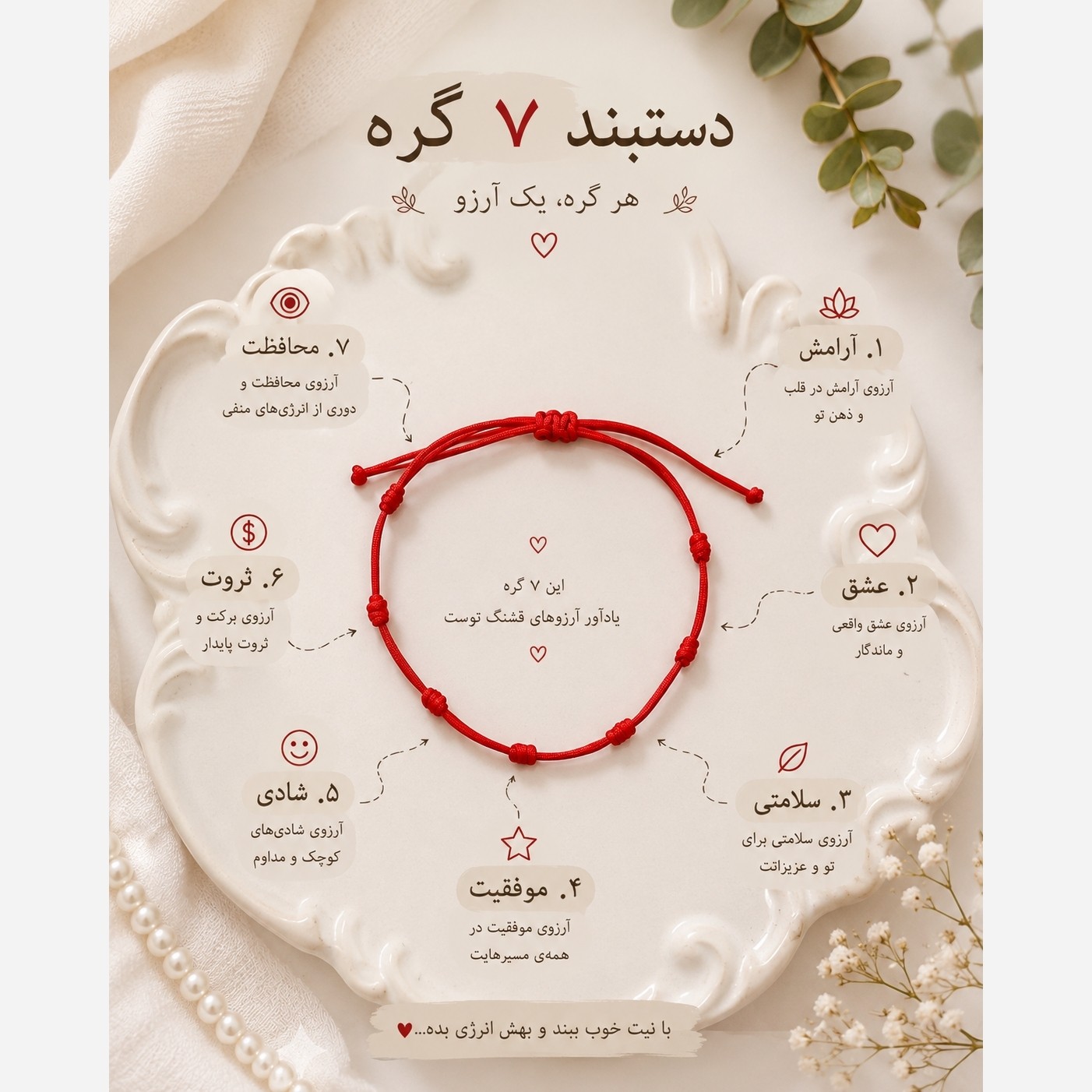 دستبند هفت گره دستبند رد استرینگ faezecraft