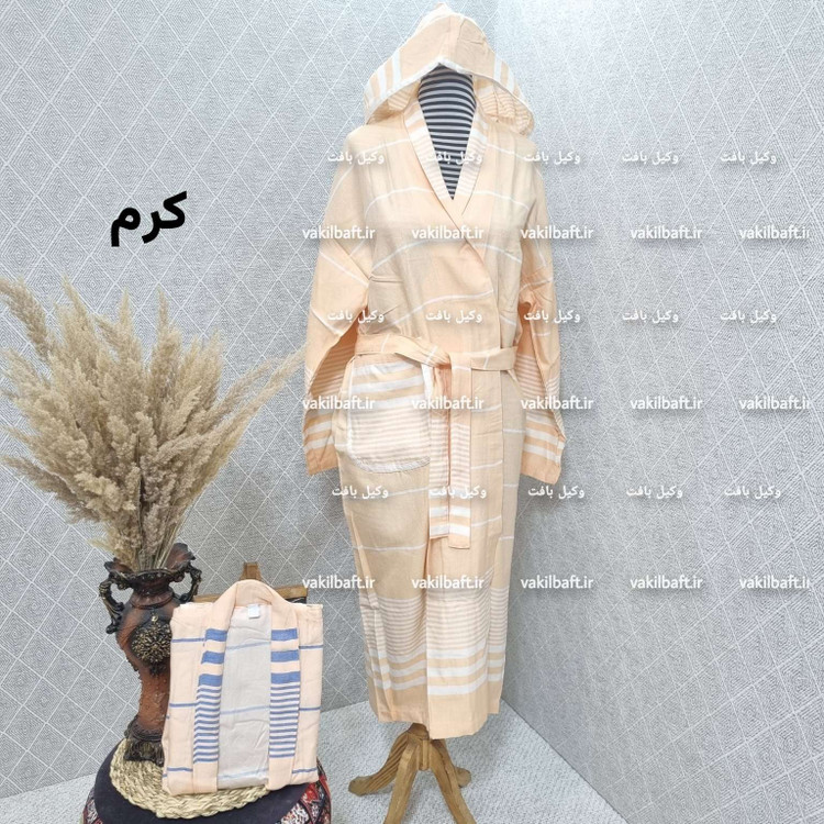 حوله تن پوش صددرصد نخی یزدی دارای رنگبندی سایز دو ایکس لارج 2XL برند رامش تک رنگ قد 140 - دور کمر 145 - یقه تا مچ 80