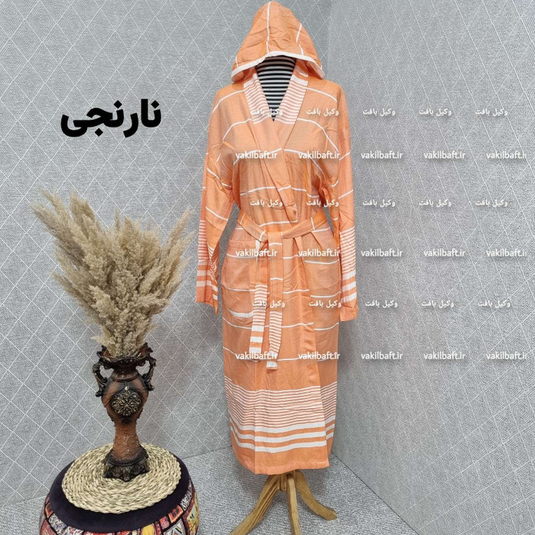حوله تن پوش صددرصد نخی یزدی دارای رنگبندی سایز دو ایکس لارج 2XL برند رامش تک رنگ قد 140 - دور کمر 145 - یقه تا مچ 80