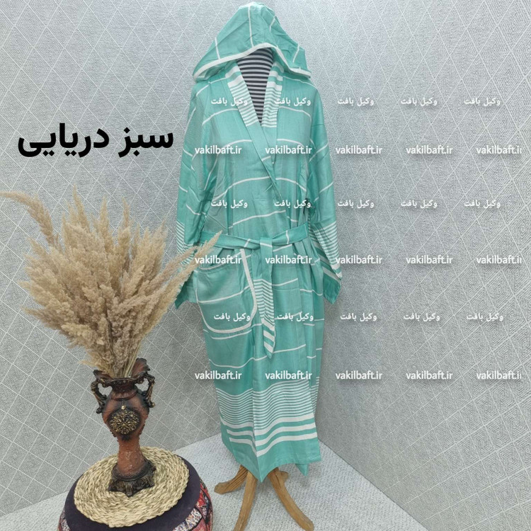 حوله تن پوش صددرصد نخی یزدی دارای رنگبندی سایز دو ایکس لارج 2XL برند رامش تک رنگ قد 140 - دور کمر 145 - یقه تا مچ 80
