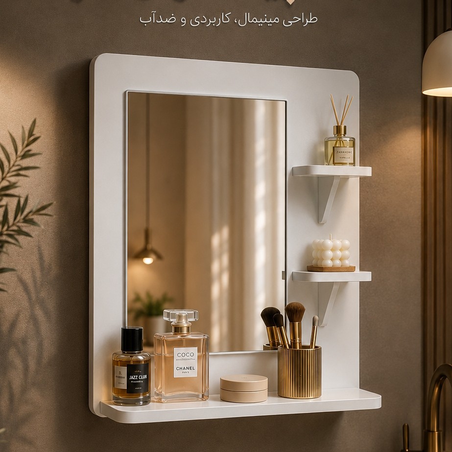 آینه دیواری تک پیشخوان دار 34در40 سانت ضد آب مخصوص سرویس بهداشتی حمام اتاق کودک دفتر کار