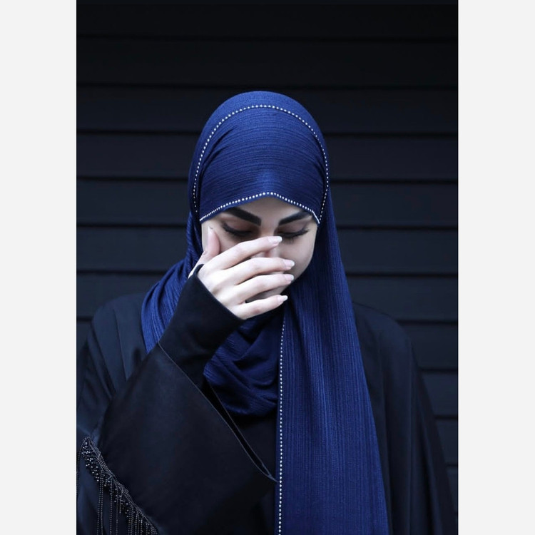 شال کشی کویتی نگین دار رنگ سرمه ای
