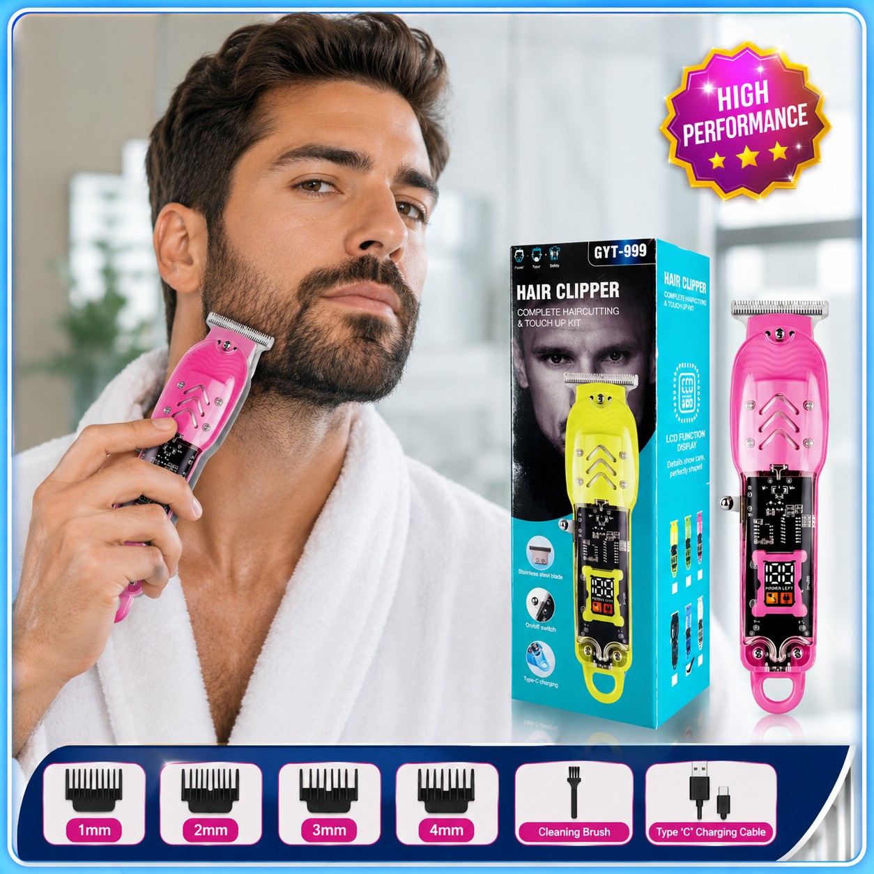 ریش تراش قوی با شارژ طولانی و صفحه نمایش(تیغه استیل ضد زنگ)