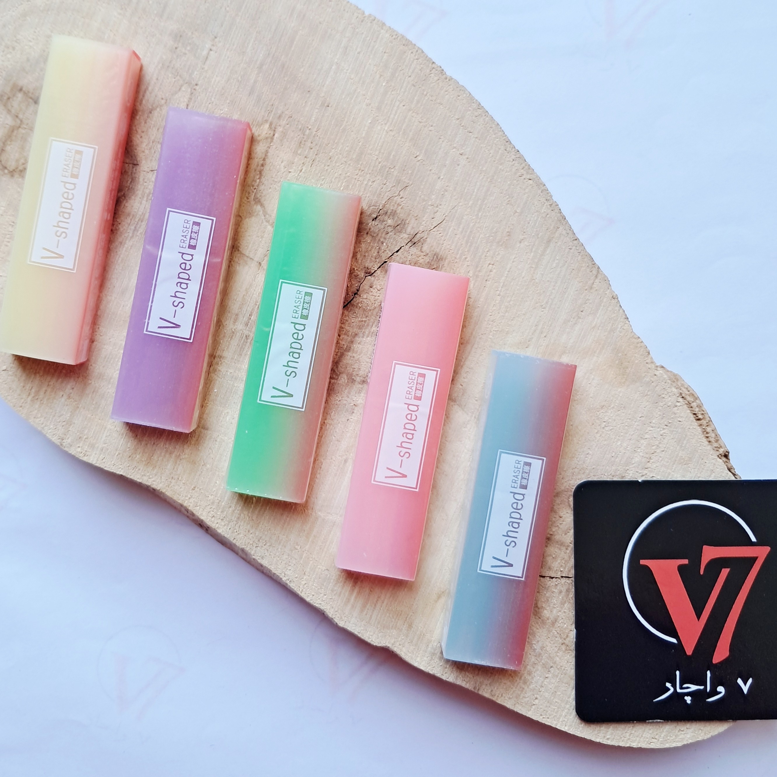 پاکن ژله ای طیف رنگ پاک کن مغز دار رنگی با رنگ های پاستلی با ابعاد 1 در 1/7 در 6/1 سانتیمتر برند V-shaped