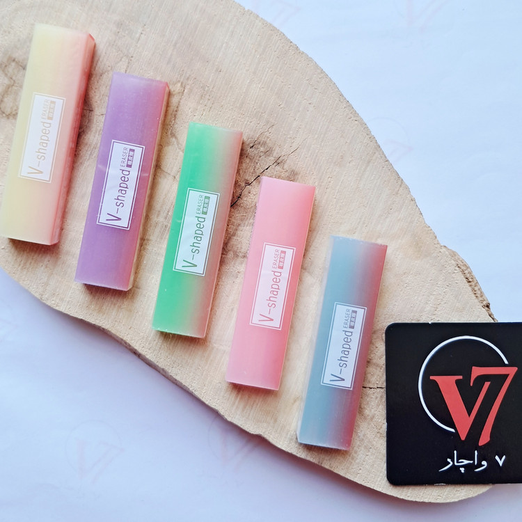 پاکن ژله ای طیف رنگ پاک کن مغز دار رنگی با رنگ های پاستلی با ابعاد 1 در 1/7 در 6/1 سانتیمتر برند V-shaped