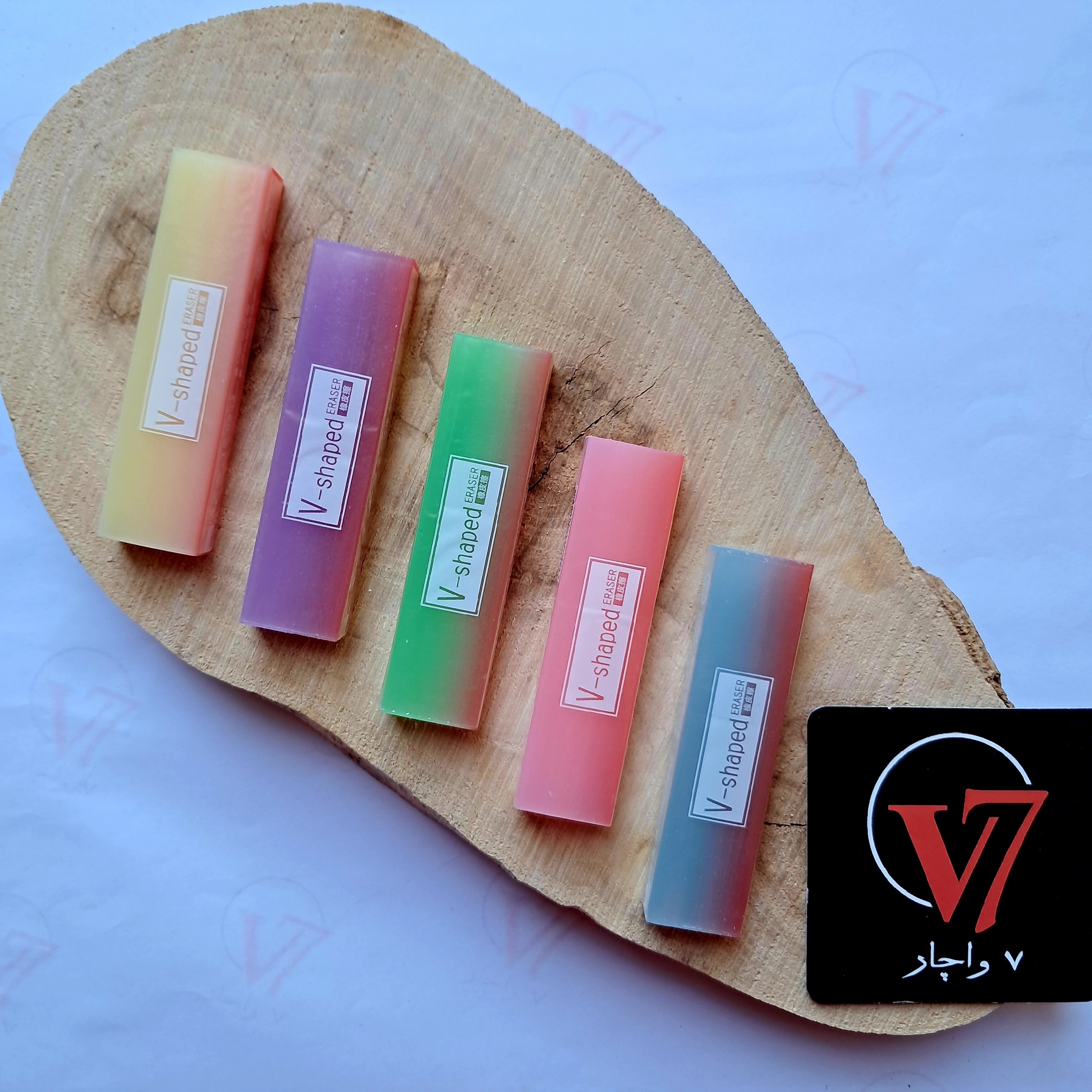 پاکن ژله ای طیف رنگ پاک کن مغز دار رنگی با رنگ های پاستلی با ابعاد 1 در 1/7 در 6/1 سانتیمتر برند V-shaped