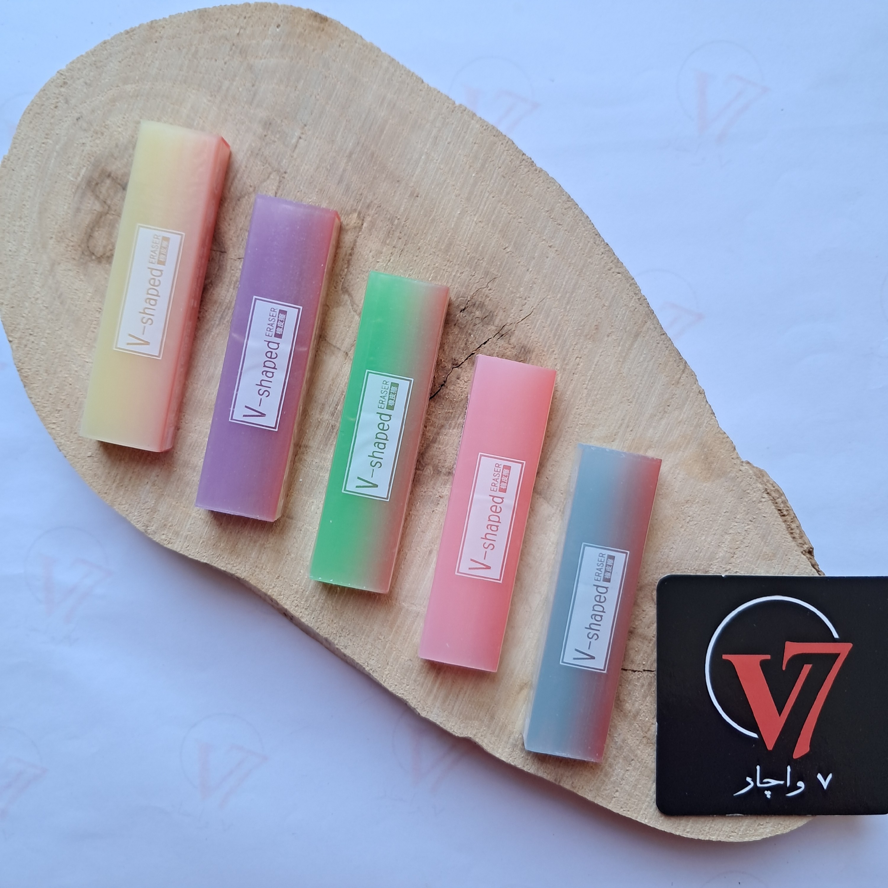 پاکن ژله ای طیف رنگ پاک کن مغز دار رنگی با رنگ های پاستلی با ابعاد 1 در 1/7 در 6/1 سانتیمتر برند V-shaped