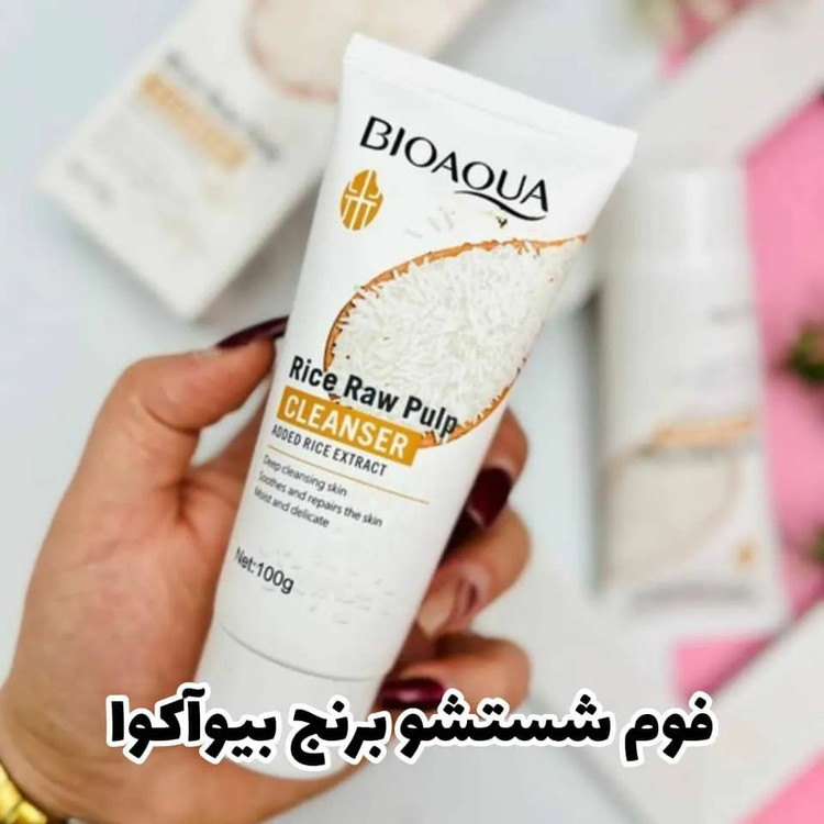 فوم برنج بیوآکوا فوم شستشوی صورت ( روشن کننده و کنترل کننده چربی مناسب پوست چرب و حساس)