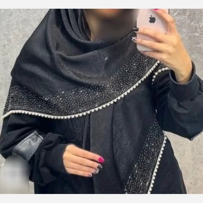 روسری کوپرا مشکی مجلسی نگین و مروارید دار (شامل هدیه)
