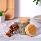 جا ادویه ای بانکه پیرکس استوانه ای درب بامبو