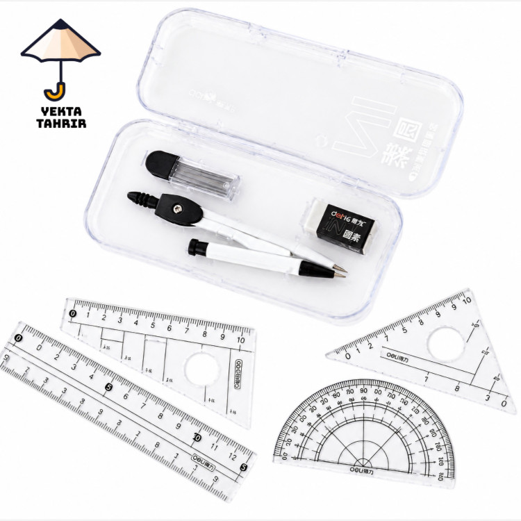 ست 7 عددی پرگار و خط کش و نقاله و گونیا (ست رسم) سری کلاسیک برند کمپاس COMPASS