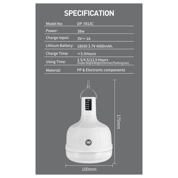 لامپ شارژی 36 وات 4000 میلی آمپر دی پی مدل DP-7813C