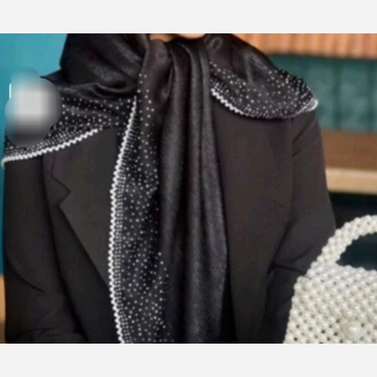 روسری کوپرا مشکی مجلسی نگین و مروارید دار (ارسال رایگان و هدیه)