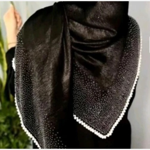 روسری کوپرا مشکی مجلسی نگین و مروارید دار (ارسال رایگان و هدیه)