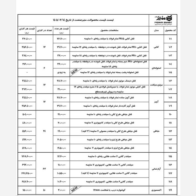 قفل دیسک موتور تمام فولاد منیر صنعت