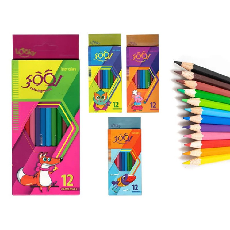مداد رنگی 12 رنگ لوکی مقوای (شکل روی مداد رنگی رندمی ارسال میشه)