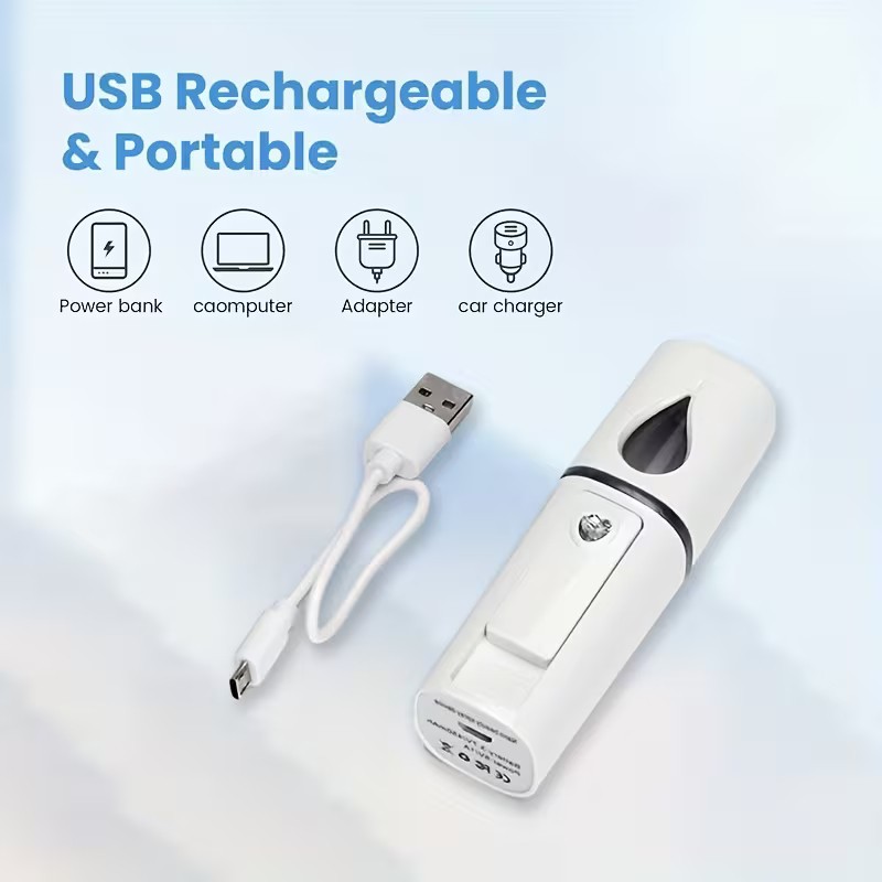 دستگاه بخور سرد جیبی مدل اشکی 0.02 لیتری دارای نور هایلایت و آینه، همراه با کابل شارژ