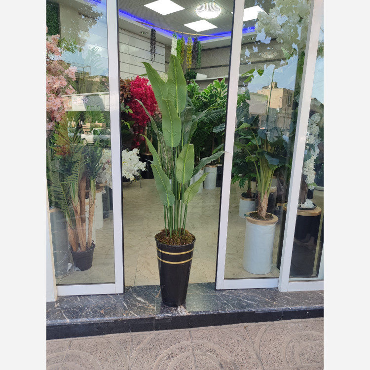 گل مصنوعی بزرگ و درختچه مصنوعی پرنده بهشتی ،ارتفاع 135 تعداد برگ 12 لمسی وارداتی قابل شستشو مشابه اصلی(همراه با گلدان )