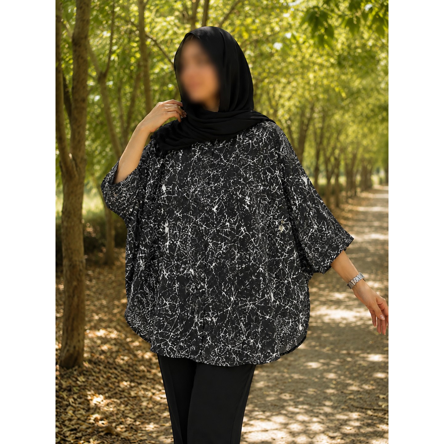 شومیز پانچو زنانه نخی طرحدار شیک و خنک مدل آزاد