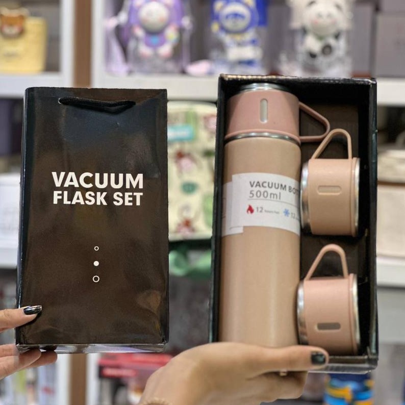 فلاکس سه کاپ vacuum flask ارسال رایگان رنگ بندی طوسی استیل مشکی سبز گلبهی