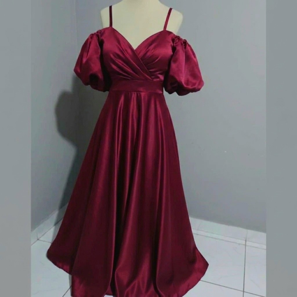 لباس مجلسی ماکسی ساتن یقه قایقی سایز 36 تا 48 رز یتا