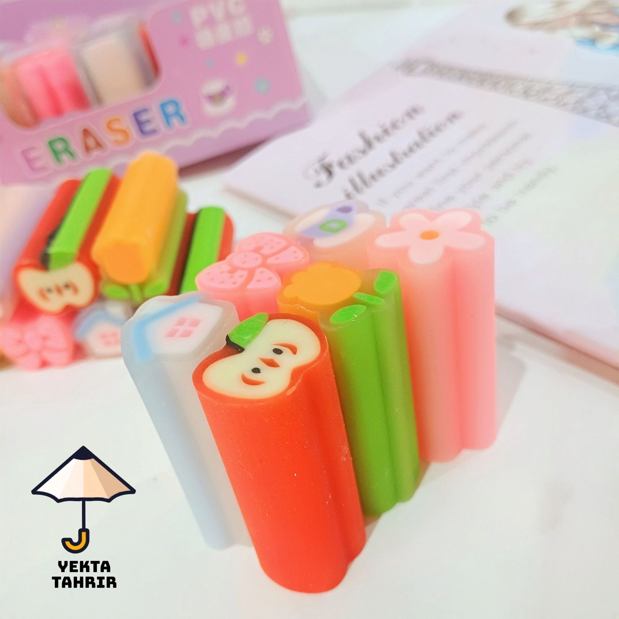 پاکن مغزدار ژله ای کیوت ابعاد 5x2 سانت پاک کن فانتزی پاککن مغزی شکوفه ، خرگوش ، پاپیون ، سیب ،لاله و کلبه قابل برش کاتری