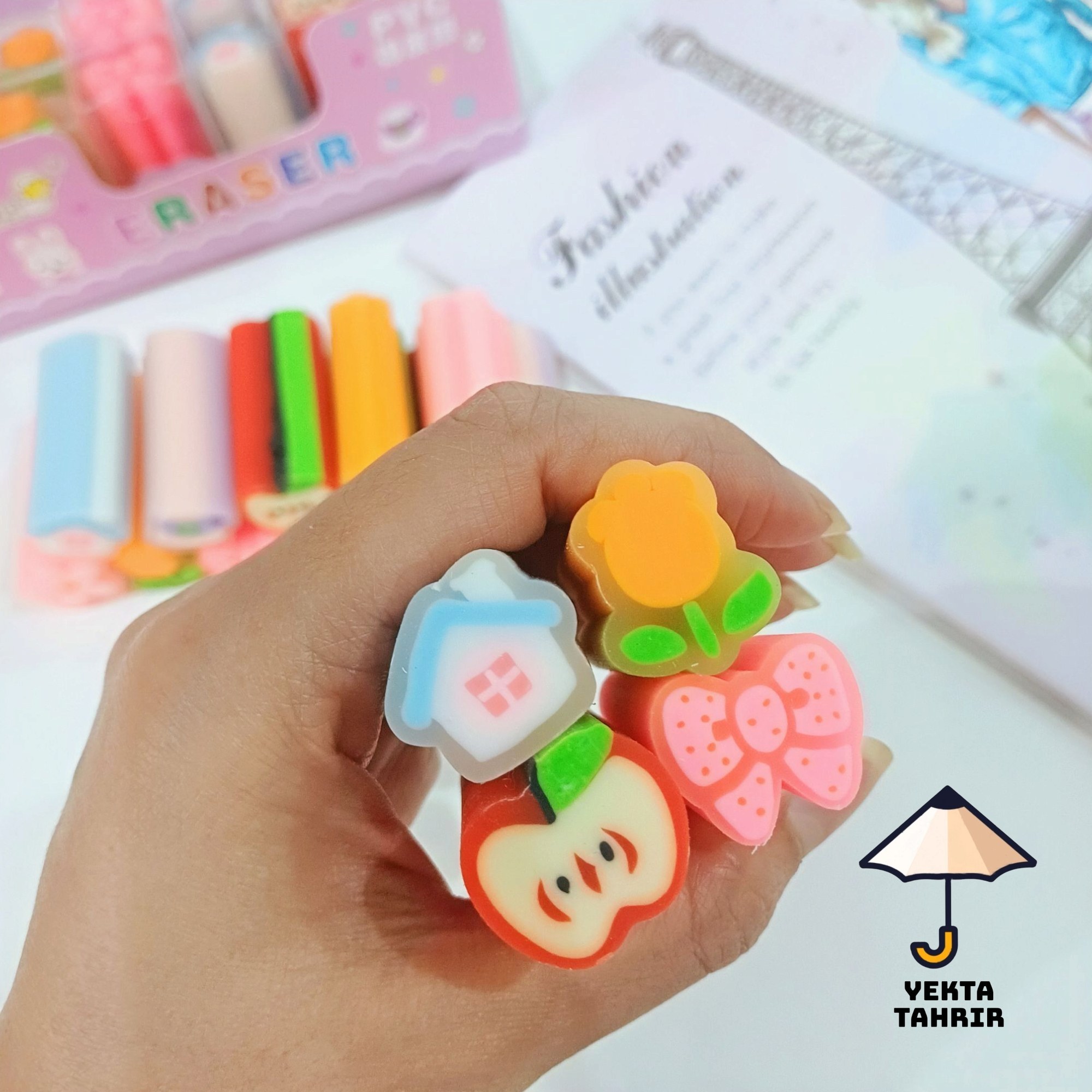 پاکن مغزدار ژله ای کیوت ابعاد 5x2 سانت پاک کن فانتزی پاککن مغزی شکوفه ، خرگوش ، پاپیون ، سیب ،لاله و کلبه قابل برش کاتری