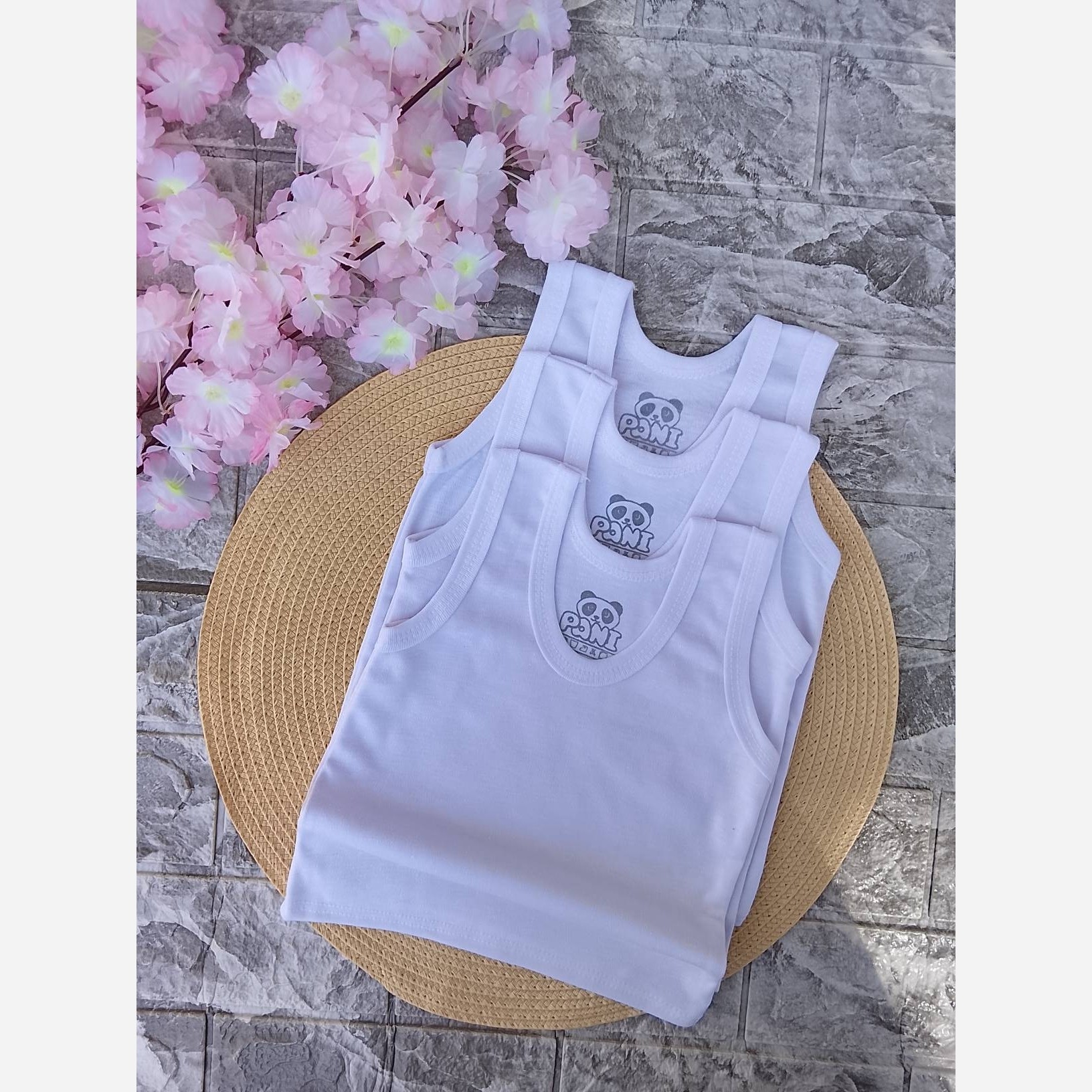 رکابی نوزادی سفید ساده نخ و پنبه