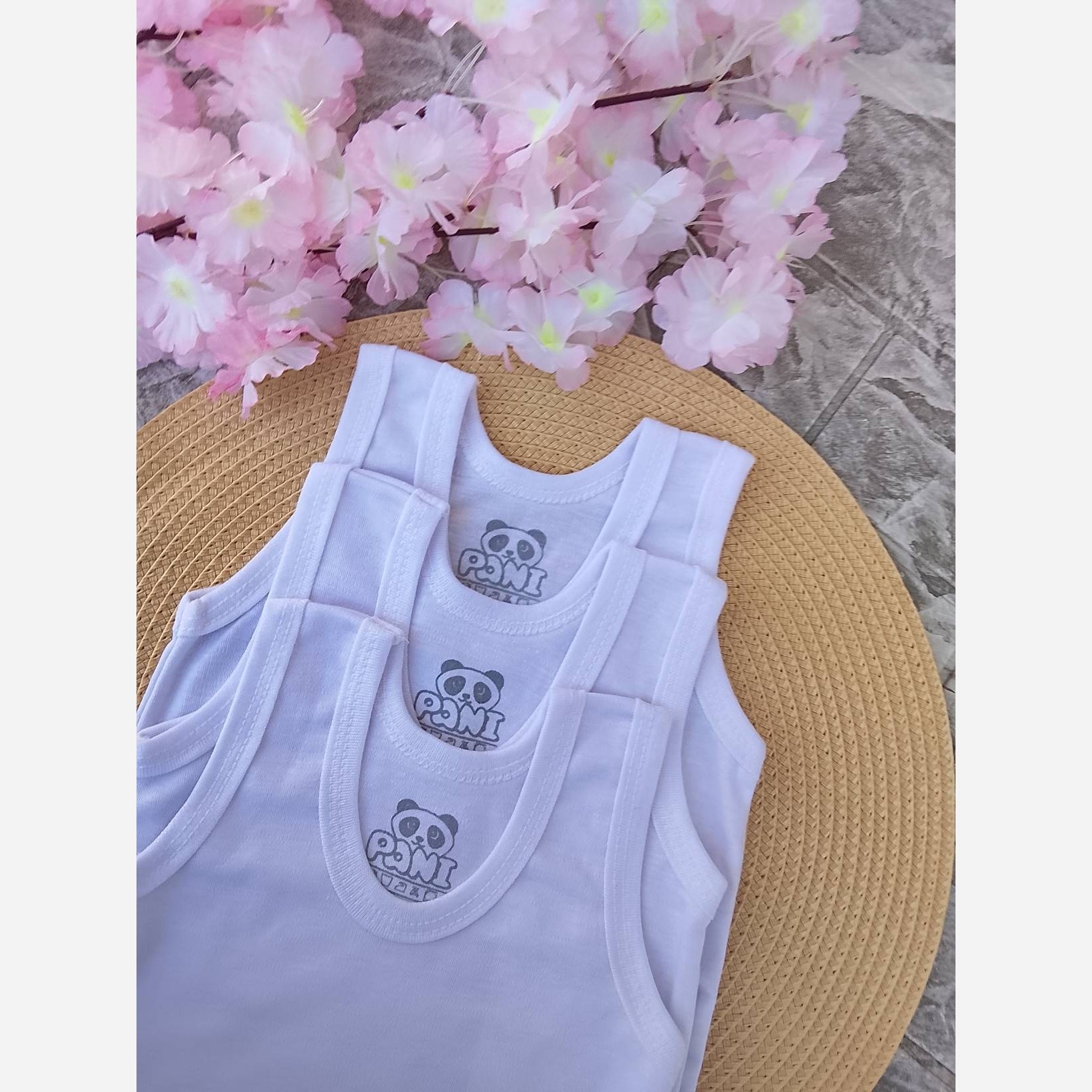 رکابی نوزادی سفید ساده نخ و پنبه
