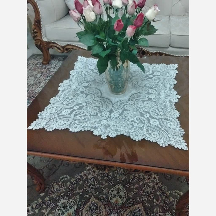 رومیزی مربع دانتل مخمل سه تکه طرح لاله جدید