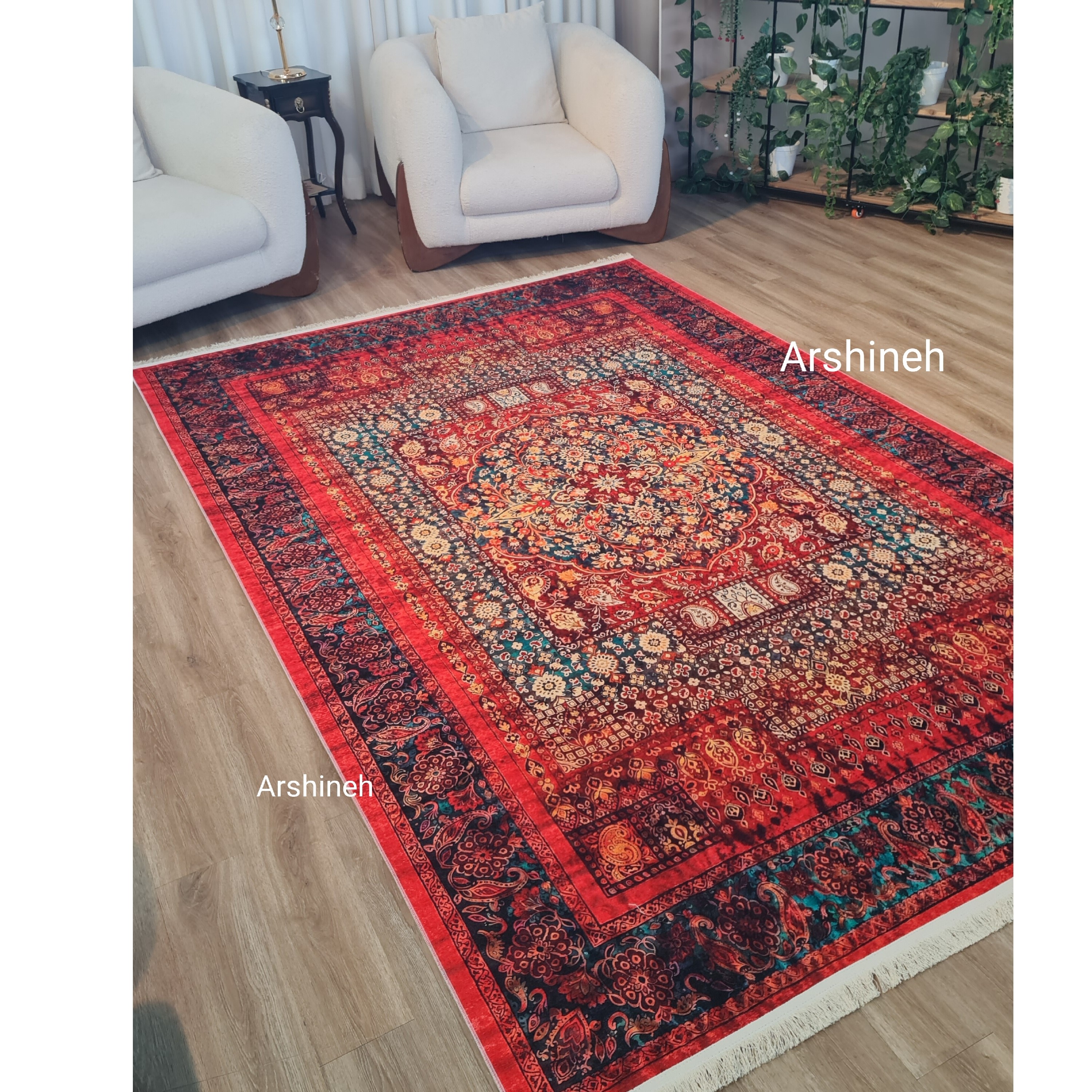 فرشینه مخمل ترک طرح فرش هلنا لاکی نارنجیU111