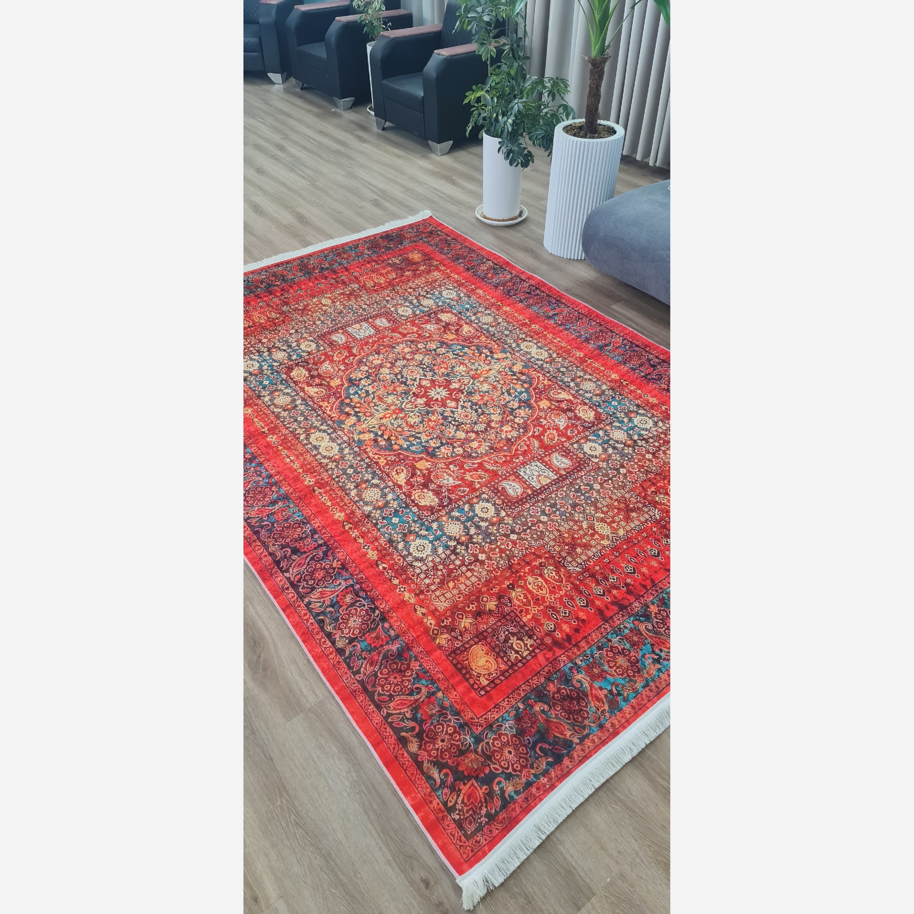 فرشینه مخمل ترک طرح فرش هلنا لاکی نارنجیU111